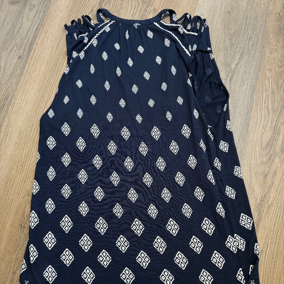 Lucky Brand Blue Tassel Diamond Print Peasant Blouse Large - Picture 2 of 6